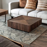 WEHOMZ Contemporary Walnut Coffee Table with 2 Sleek Drawers, Modern Square Design