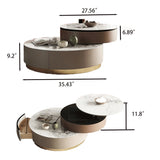 Nested Round Coffee Table Set with Storage & Sintered Stone Top - White & Gray