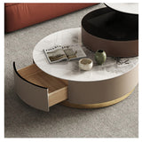 Nested Round Coffee Table Set with Storage & Sintered Stone Top - White & Gray