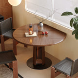 Nordic Style Solid Wood & Steel Dining Table with Convertible Shape & LED Lighting - Walnut Brown