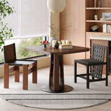 Nordic Style Solid Wood & Steel Dining Table with Convertible Shape & LED Lighting - Walnut Brown