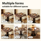 Nordic Style Solid Wood & Steel Dining Table with Convertible Shape & LED Lighting - Walnut Brown