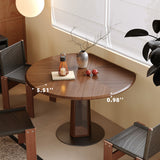 Nordic Style Solid Wood & Steel Dining Table with Convertible Shape & LED Lighting - Walnut Brown
