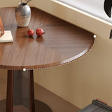 Nordic Style Solid Wood & Steel Dining Table with Convertible Shape & LED Lighting - Walnut Brown