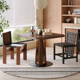 Nordic Style Solid Wood & Steel Dining Table with Convertible Shape & LED Lighting - Walnut Brown