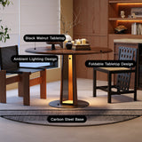 Nordic Style Solid Wood & Steel Dining Table with Convertible Shape & LED Lighting - Walnut Brown