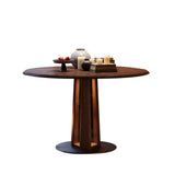 Nordic Style Solid Wood & Steel Dining Table with Convertible Shape & LED Lighting - Walnut Brown
