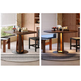Nordic Style Solid Wood & Steel Dining Table with Convertible Shape & LED Lighting - Walnut Brown