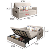 Beige Cotton-Linen One-Seater Loveseat Sleeper Sofa with Storage & Convertible Design