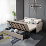 Beige Cotton-Linen One-Seater Loveseat Sleeper Sofa with Storage & Convertible Design