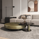 Gold & Black Round Nesting Coffee Table Set, Tempered Glass Top, Modern Style