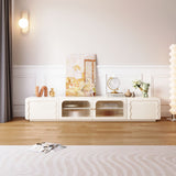 Beige Modern TV Stand with Glass Doors & Sintered Stone Top