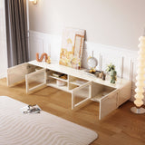 Beige Modern TV Stand with Glass Doors & Sintered Stone Top