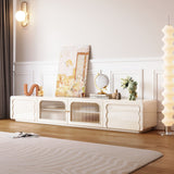 Beige Modern TV Stand with Glass Doors & Sintered Stone Top