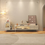 Beige Extendable TV Stand with Sliding Glass Door, Bookshelf & 3 Drawers