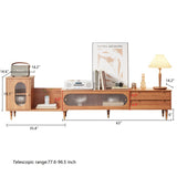Modern Brown Wood TV Stand with Expandable Bookshelf & Storage Drawers