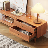Modern Brown Wood TV Stand with Expandable Bookshelf & Storage Drawers