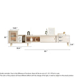 Beige TV Stand with Extendable Design, Glass Doors & Drawer Storage