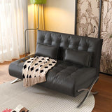 WEHOMZ Retro Leather Barcelona Chair in Faux Leather - Convertible Sofa Bed with Stainless Steel Legs, Available in Black, Orange, & Beige