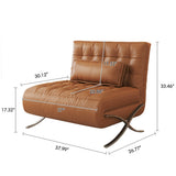 WEHOMZ Retro Leather Barcelona Chair in Faux Leather - Convertible Sofa Bed with Stainless Steel Legs, Available in Black, Orange, & Beige