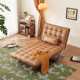 WEHOMZ Retro Leather Barcelona Chair in Faux Leather - Convertible Sofa Bed with Stainless Steel Legs, Available in Black, Orange, & Beige