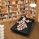 WEHOMZ Retro Leather Barcelona Chair in Faux Leather - Convertible Sofa Bed with Stainless Steel Legs, Available in Black, Orange, & Beige