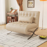 WEHOMZ Retro Leather Barcelona Chair in Faux Leather - Convertible Sofa Bed with Stainless Steel Legs, Available in Black, Orange, & Beige
