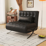 WEHOMZ Retro Leather Barcelona Chair in Faux Leather - Convertible Sofa Bed with Stainless Steel Legs, Available in Black, Orange, & Beige