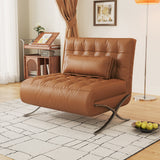 WEHOMZ Retro Leather Barcelona Chair in Faux Leather - Convertible Sofa Bed with Stainless Steel Legs, Available in Black, Orange, & Beige