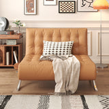 WEHOMZ Retro Leather Barcelona Chair in Faux Leather - Convertible Sofa Bed with Stainless Steel Legs, Available in Black, Orange, & Beige