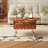 Retro Living Room Movable Coffee Table with Solid Wood Adjustable Petal Design
