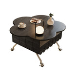 Retro Adjustable Petal-Shaped Coffee Table with Storage in Solid Wood & Stainless Steel