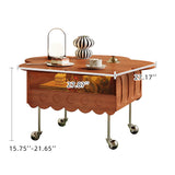 Retro Adjustable Petal-Shaped Coffee Table with Storage in Solid Wood & Stainless Steel