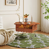 Retro Adjustable Petal-Shaped Coffee Table with Storage in Solid Wood & Stainless Steel