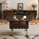 Retro Adjustable Petal-Shaped Coffee Table with Storage in Solid Wood & Stainless Steel