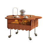 Retro Adjustable Petal-Shaped Coffee Table with Storage in Solid Wood & Stainless Steel