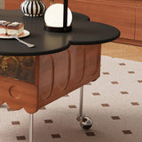 Retro Adjustable Petal-Shaped Coffee Table with Storage in Solid Wood & Stainless Steel