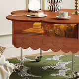 Retro Adjustable Petal-Shaped Coffee Table with Storage in Solid Wood & Stainless Steel