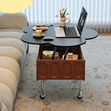Retro Adjustable Petal-Shaped Coffee Table with Storage in Solid Wood & Stainless Steel