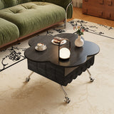 Retro Adjustable Petal-Shaped Coffee Table with Storage in Solid Wood & Stainless Steel