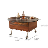 Retro Coffee Table Boxwood Round with Adjustable Height & Storage