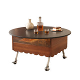Retro Coffee Table Boxwood Round with Adjustable Height & Storage