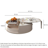 Elegant Round Coffee Table Set in Beige with Sintered Stone & Glass Top, Storage Features