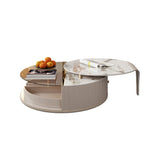 Elegant Round Coffee Table Set in Beige with Sintered Stone & Glass Top, Storage Features
