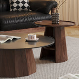 WEHOMZ Round High-Low Combo Coffee Table with Storage in Solid Wood & Black Slate
