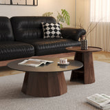 WEHOMZ Round High-Low Combo Coffee Table with Storage in Solid Wood & Black Slate