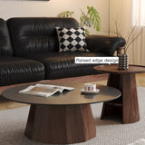 WEHOMZ Round High-Low Combo Coffee Table with Storage in Solid Wood & Black Slate