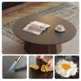 WEHOMZ Round High-Low Combo Coffee Table with Storage in Solid Wood & Black Slate