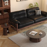 WEHOMZ Round High-Low Combo Coffee Table with Storage in Solid Wood & Black Slate