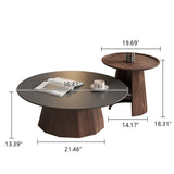 WEHOMZ Round High-Low Combo Coffee Table with Storage in Solid Wood & Black Slate